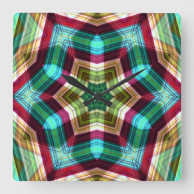 Relógio Quadrado Estrelado caleidoscópio migrando para hexágono com (Frente)