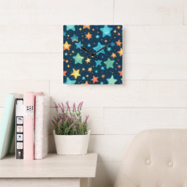 Relógio Quadrado Estrelas brilhantes e fofas em azul