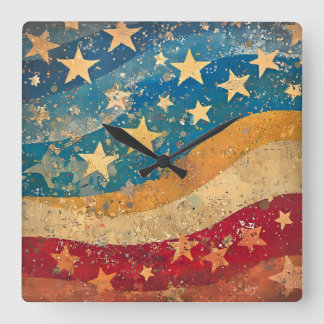 Relógio Quadrado Estrelas e Stripes Folksy
