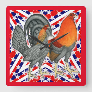 Relógio Quadrado Estrelas e Stripes Gamefowl