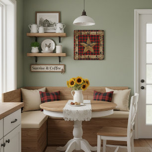 Relógio Quadrado Estrutura de madeira e estrela