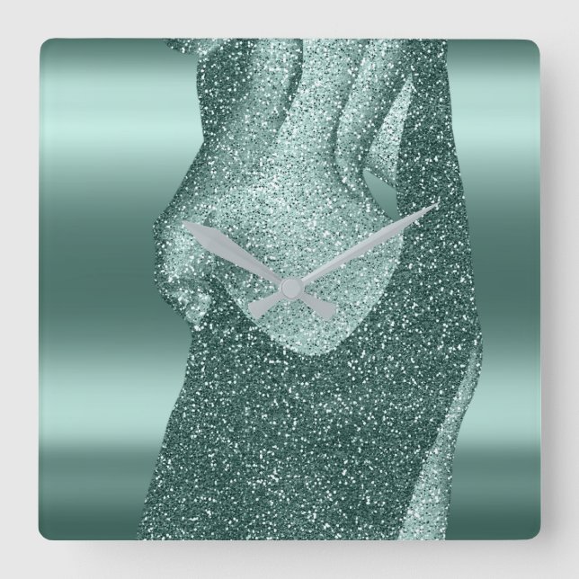 Relógio Quadrado Estudo do corpo de Vênus feminino Sombras Verdes A (Frente)