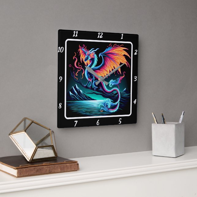 Relógio Quadrado Eternal Bright Neon Dragon (Escritório)