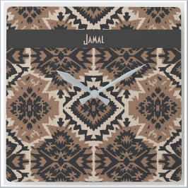 Relógio Quadrado Ethnic Tribal Mudcloth Black & Tan