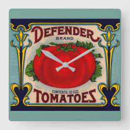 Relógio Quadrado Etiqueta de tomate de marca defensor dos anos 1910