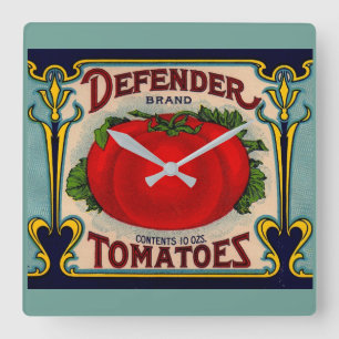 Relógio Quadrado Etiqueta de tomate de marca defensor dos anos 1910