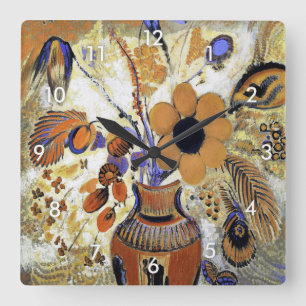 Relógio Quadrado Etruscan Vase com Flores, Redon