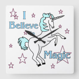 Relógio Quadrado Eu acredito no pulso de disparo de parede mágico