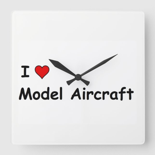 Relógio Quadrado Eu Amo Aeronaves Modelo (Frente)