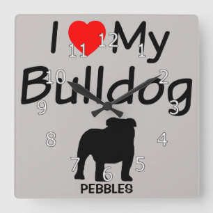 Relógio Quadrado Eu amo meu buldogue