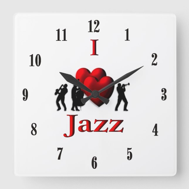 Relógio Quadrado Eu Amo Música Jazz (Frente)