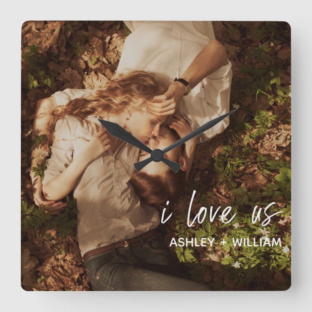 Relógio Quadrado Eu Amo Os Nomes De Fotografias Do Casal (Frente)