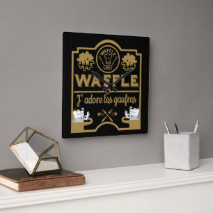 Relógio Quadrado Eu amo Waffles