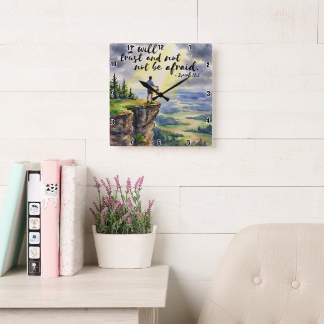 Relógio Quadrado Eu confiarei e não terei medo. Isaías 12:2 (Sala de leitura)