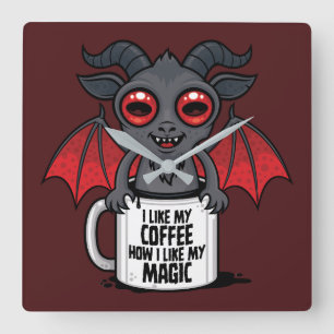 Relógio Quadrado Eu Gosto do Meu Café Como Eu Gosto da Minha Magia