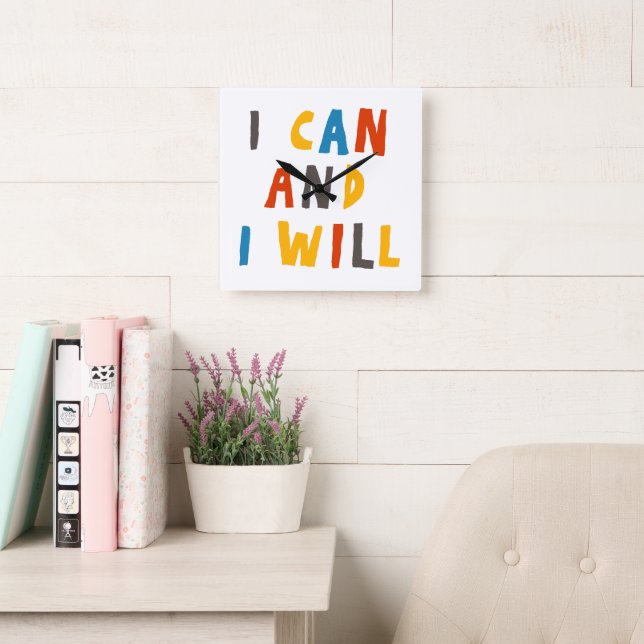 Relógio Quadrado Eu Posso E Eu Vou (Sala de leitura)