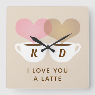 Relógio Quadrado Eu Te Amo Um Café De Iniciais De Monograma Person
