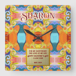 Relógio Quadrado Eu Te Amo Um Único Abstrato de Arte Marble