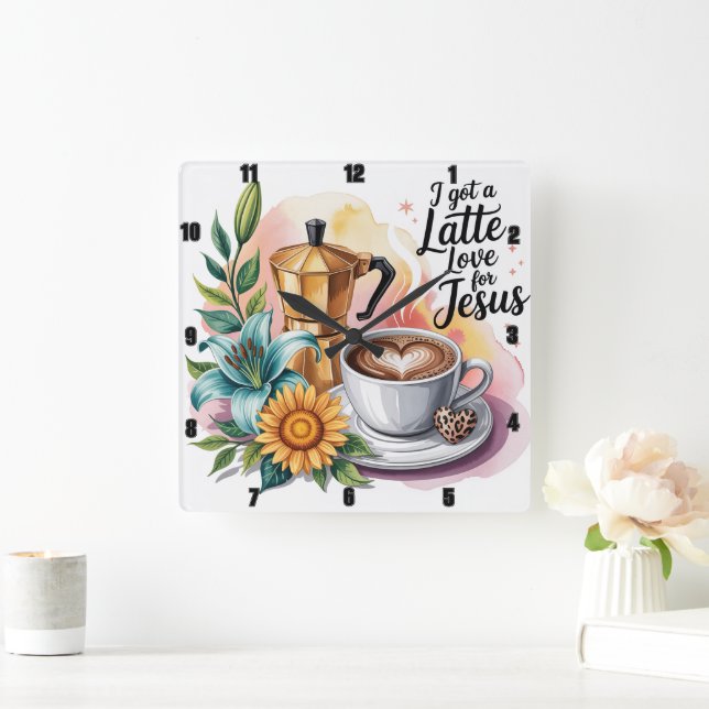 Relógio Quadrado Eu tenho um Amor Latte por Jesus (Lar)