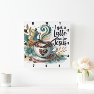 Relógio Quadrado Eu tenho um Amor Latte por Jesus