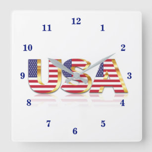 Relógio Quadrado EUA - Estados Unidos da América - Bandeira - Patri