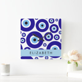 Relógio Quadrado Evil Eye, Greek Eye, Turkish Eye, Mati, Your Name