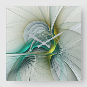 Relógio Quadrado Evolução Fractal, Turquesa Ouro