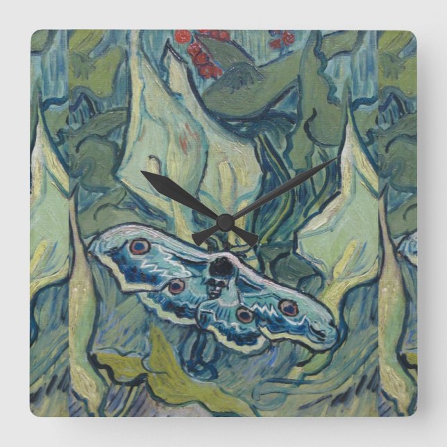 Relógio Quadrado Excelente Van Gogh Vintage Peacock Moth (Frente)