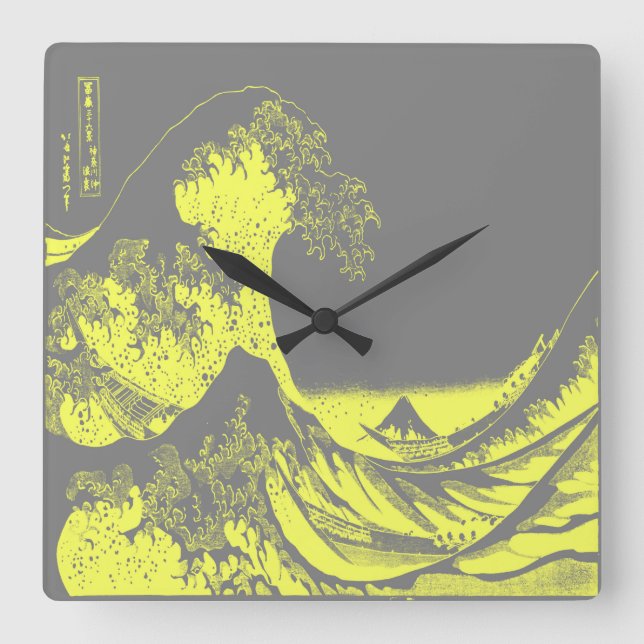 Relógio Quadrado Excelente Wave Clock Yellow & Cinza (Frente)