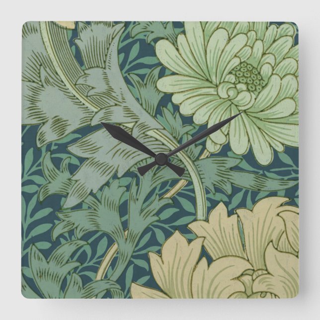 Relógio Quadrado Exemplo de padrão de papel de parede com crisântem (Frente)