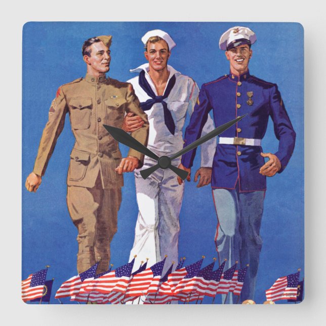 Relógio Quadrado Exército, marinho & fuzileiros navais (Frente)