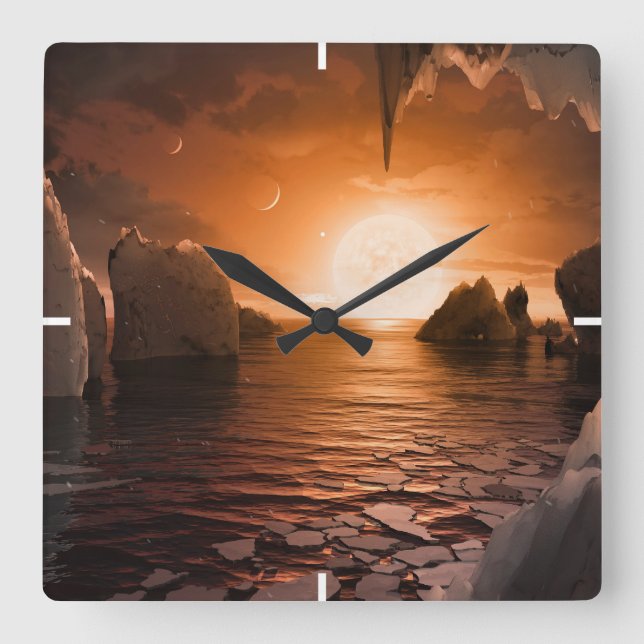 Relógio Quadrado Exoplanetário Trapist-1f Do Lado Noturno Icy. (Frente)