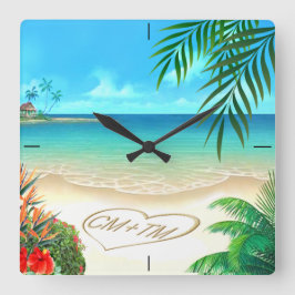 Relógio Quadrado Exotic Beach ME PARA DESENHAR SEUS NOMES NA A