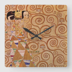 Relógio Quadrado Expectativa por Klimt Arte Novo Vitoriano Antigo