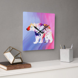 Relógio Quadrado Explorador Ártico Pastel em Aquarela