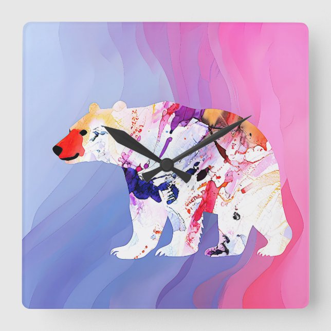 Relógio Quadrado Explorador Ártico Pastel em Aquarela       (Frente)