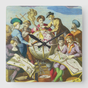 Relógio Quadrado Exploradores Vintage com Mapa de Globo Antigo, 154