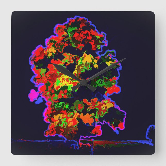 Relógio Quadrado Explosão de árvore neon (Frente)