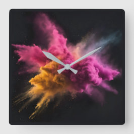 Relógio Quadrado Explosão de Pó Rosa e Laranja