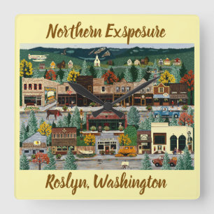 Relógio Quadrado "Exposição ao Norte" ~ Roslyn, Washington