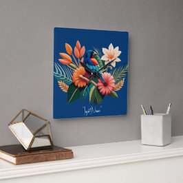 Relógio Quadrado Êxtase Tropical: Uma Fusão Vibrante de Flora