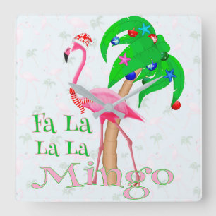 Relógio Quadrado Fa La Flamingo Xmas