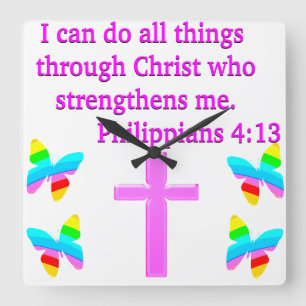 RELÓGIO QUADRADO FAITH FILPPIANS 4:13 DESIGN