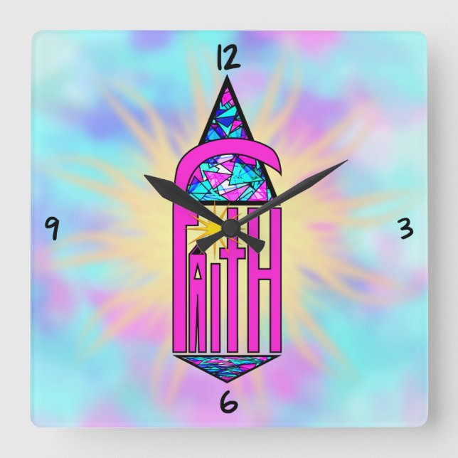 Relógio Quadrado Faith ~ Steeple Square Wall Clock (Frente)