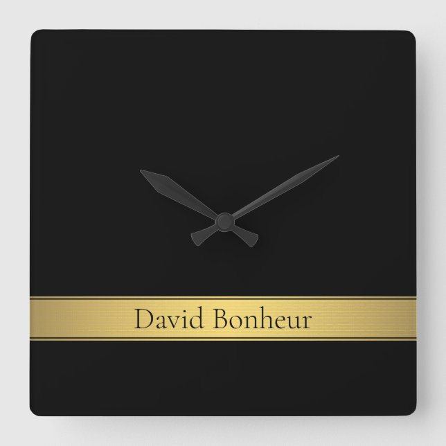 Relógio Quadrado Faixa Dourada Clássica e Fundo Preto ou FAZER FACE (Frente)