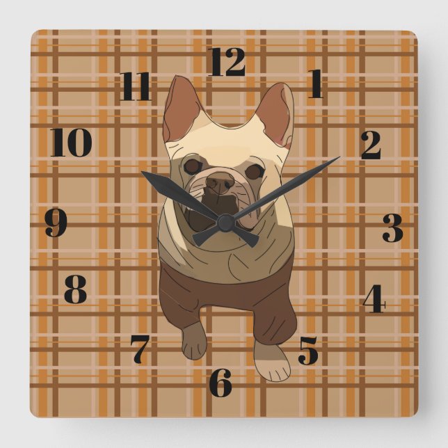 Relógio Quadrado Fall Plaid French Bulldog (Frente)