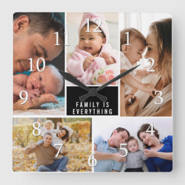 Relógio Quadrado Família de Colagem de Fotografias Personalizada 5 