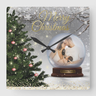 Relógio Quadrado Família do Nome do Monograma da Bola de Neve