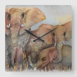 RELÓGIO QUADRADO FAMÍLIA ELEPHANT
