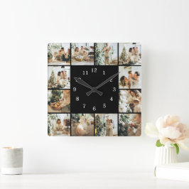 Relógio Quadrado Família Moderna 12 Colagem de Fotografias Black Ke